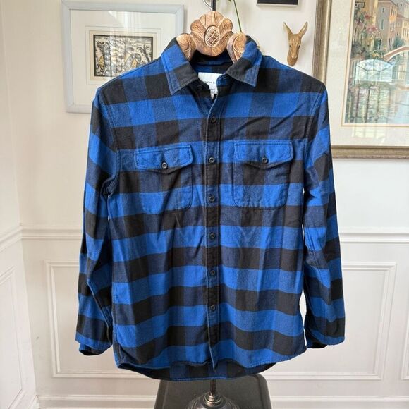 American Eagle Blue Black Buffalo Check Flannel Button Down Shirt S - Picture 1 of 8
